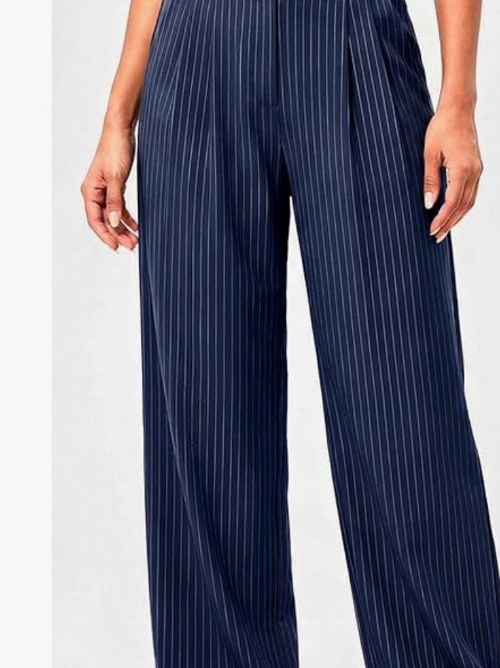High waisted Wide-Leg Pinstripe Trousers - Navy